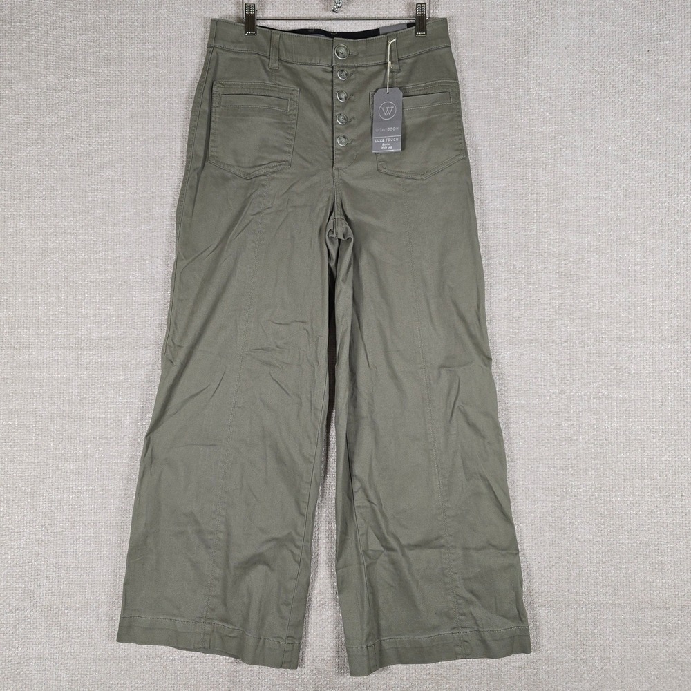 Wit & Wisdom Luxe Touch Skyrise Wide Leg Olive Green Pants Size 8P LP180E8X2